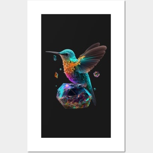 Psychedelic Hummingbird and Space Crystals Posters and Art